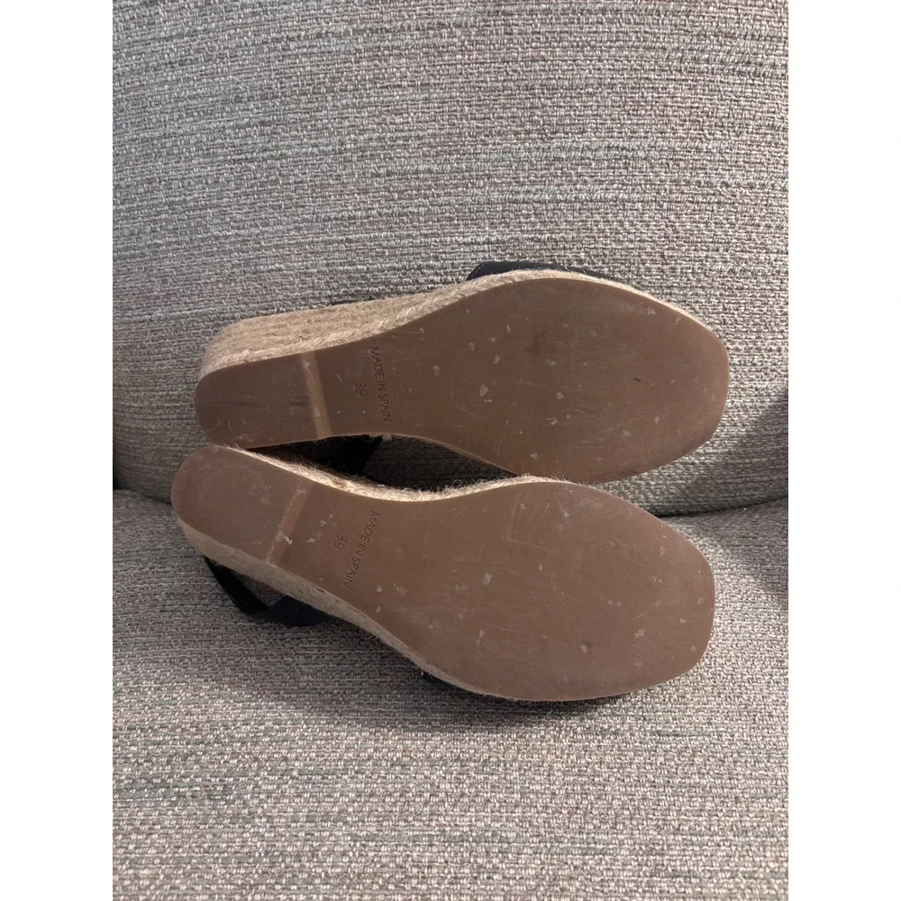The Spanish Sandal Co Navy Leather Espadrille Wedge Sandals Slingback Size 39
